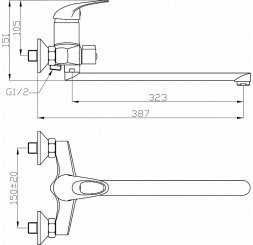 Смеситель ванно-душевой Agger Move A0621100 однозахватный 215